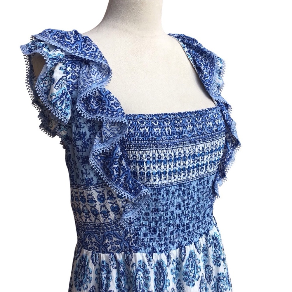 Eliza J Smocked Tiered Ruffle Sleeve Midi Dress NEW - Picture 8 of 11